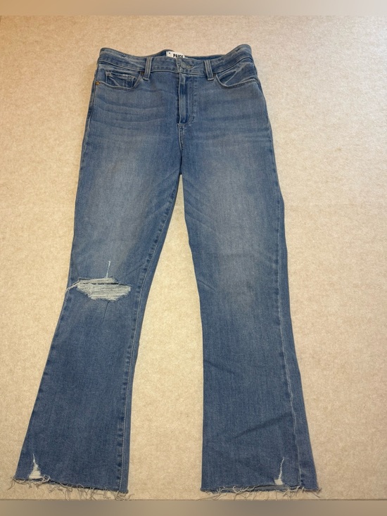 PAIGE Denim - PAIGE Women's Light Wash Rory Crop Flare Wide Denim Jeans Raw Hem Size 28
